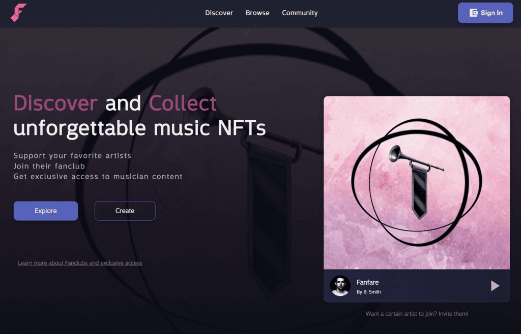 Fanfare FM music nft platform