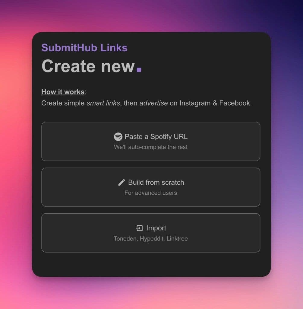 SubmitHub creating a new link.