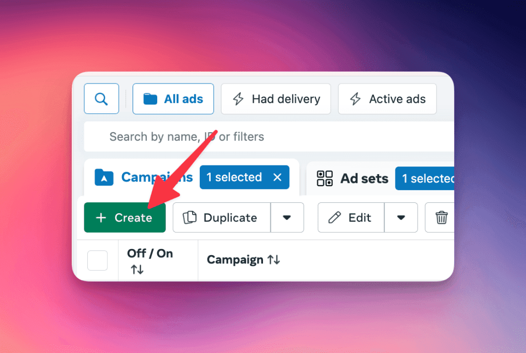 Meta ads manager create campaign.