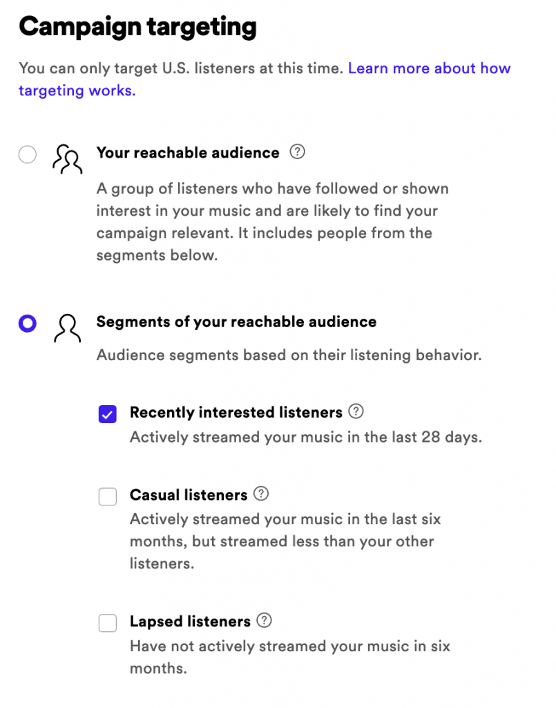 Spotify Marquee audience segments