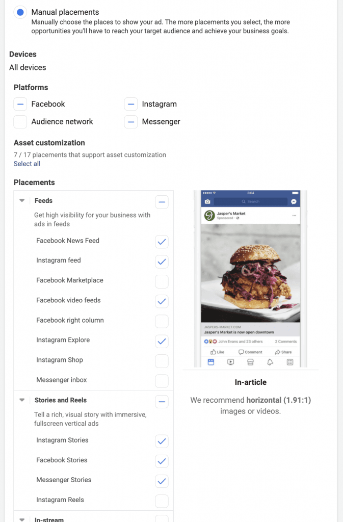 Facebook spotify conversion campaign placements